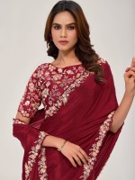 Maroon Pure Crepe Georgette Saree